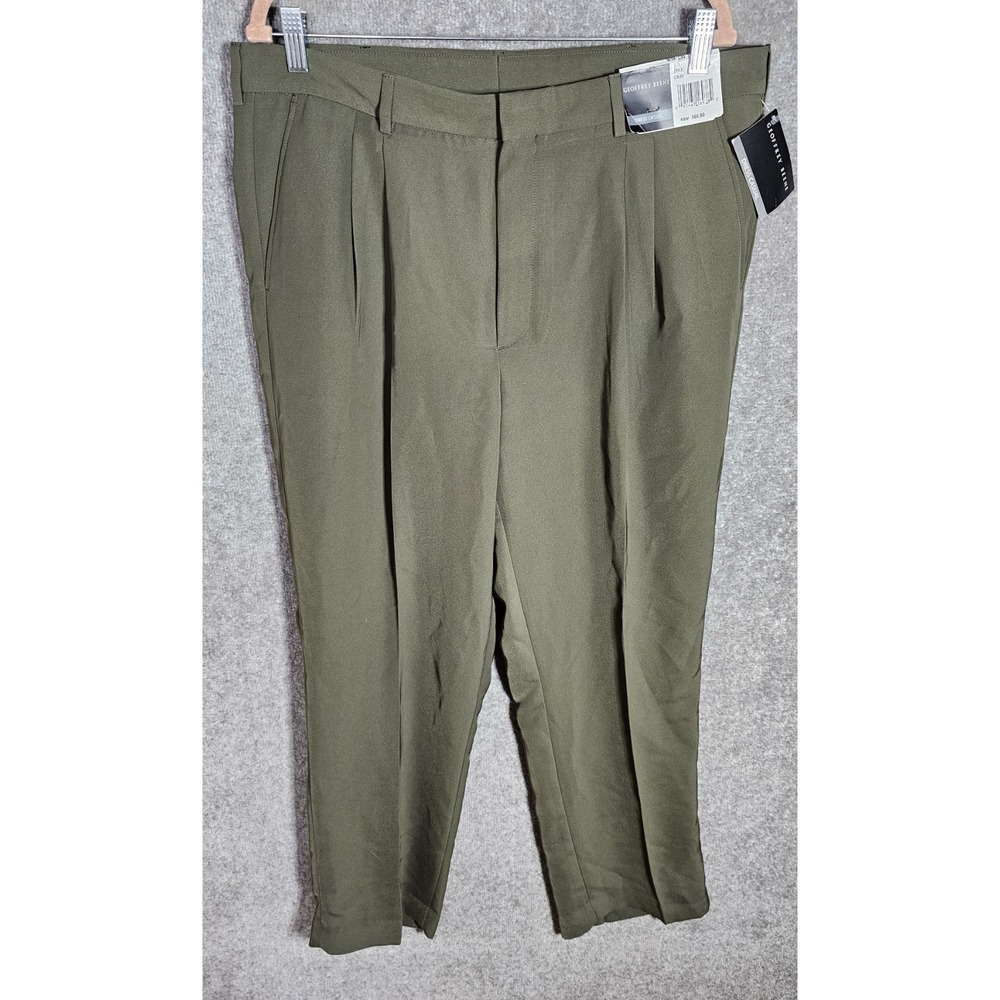 Geoffrey Beene Easy Care Pleated‎ Dress Casual Pants Mens Size 38x30 Olive Green